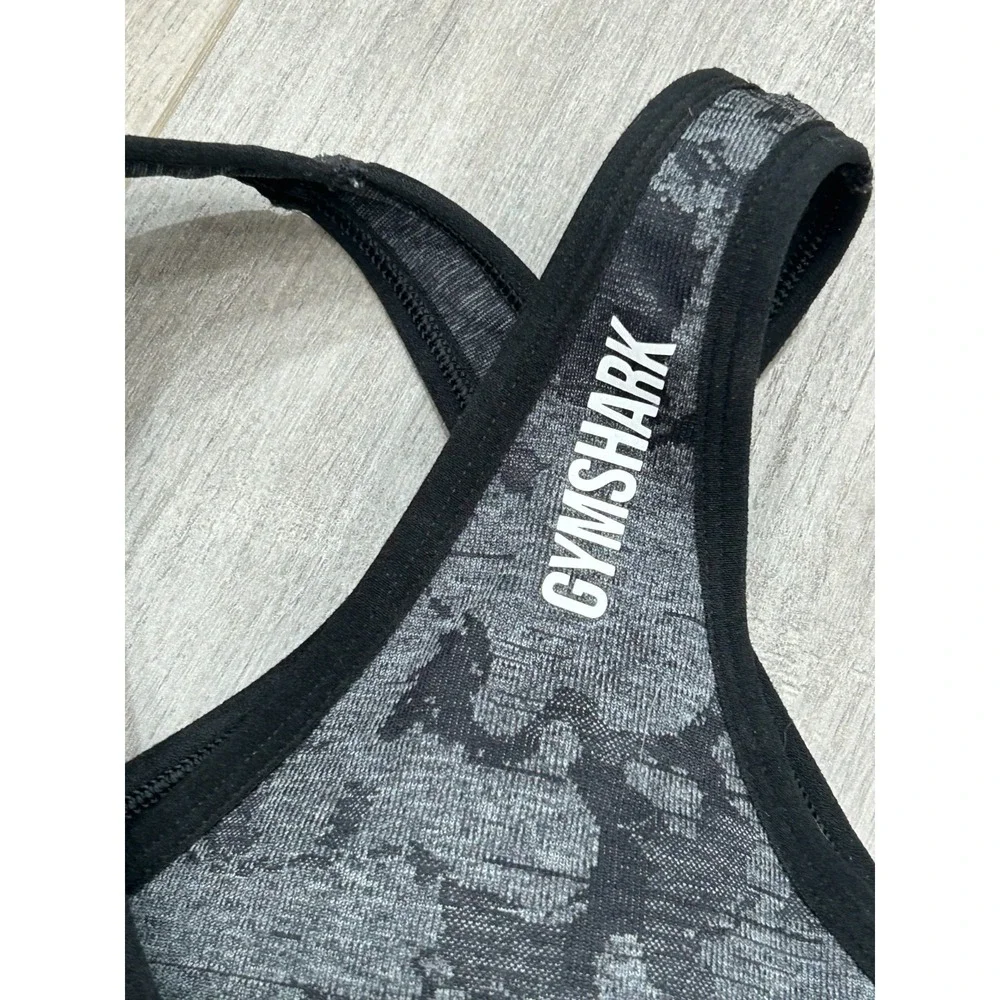 Gymshark Sports Bra Womens S? Black Gray Camo Strappy Back Medium Support‎ Gym